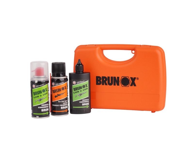 Brunox 2 x Lub & Cor and Gun Care Spray in a suitcase