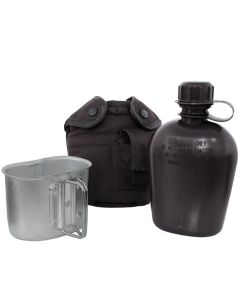 Mil-Tec US Plastic Canteen with a cover and a mug - Black